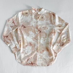 Vince Satin Magnolia Band Collar Blouse | Pink Floral | Size XS | NWOT